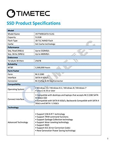 Timetec 512GB SSD 3D NAND TLC SATA III 6Gb/s M.2 2280 NGFF 256TBW Read Speed Up to 530MB/s SLC Cache Performance Boost Internal Solid State Drive for PC Computer Laptop and Desktop (512GB)