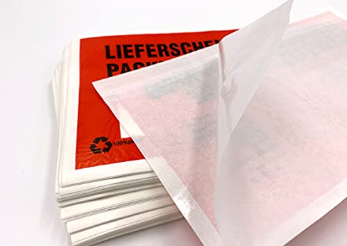 umschlag-discount – Sobres rojos de papel de pergamino portadocumentos, para facturas de envío, recibos de entrega, devoluciones & Co - 1000 fundas autoadhesivas - dimensiones de 240x131mm (DIN largo)