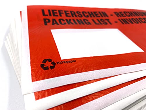 umschlag-discount – Sobres rojos de papel de pergamino portadocumentos, para facturas de envío, recibos de entrega, devoluciones & Co - 1000 fundas autoadhesivas - dimensiones de 240x131mm (DIN largo)