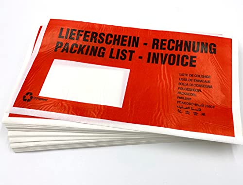 umschlag-discount – Sobres rojos de papel de pergamino portadocumentos, para facturas de envío, recibos de entrega, devoluciones & Co - 1000 fundas autoadhesivas - dimensiones de 240x131mm (DIN largo)