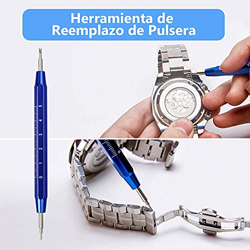 Vastar 177pcs Kit de Reparación de Relojes - Herramientas de Reparación Profesionales para Reloj, Más Completas y Profesionales, con Abridor de Repara Pulsera de Reloj 52mm, Instrucción