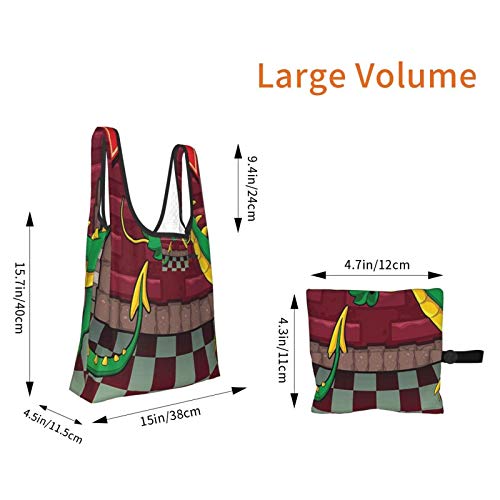 VimcustomPr Diseño de videojuegos de dibujos animados dentro del castillo con dragón fantasía mundo ilustración medieval Ruby Green reutilizable Fold bolsas de compras ecológicas