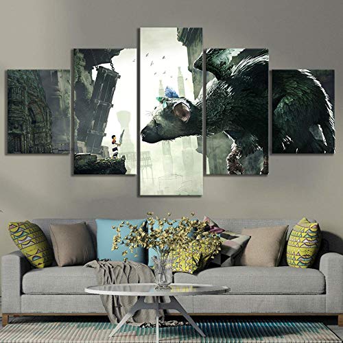 WARMBERL Cuadro sobre Lienzo 5 Paneles HD Fantasy Art Cavnas Painting Last Guardian Video Game Art Mural Personalidad Regalo De Cumpleaños Impresiones En Lienzo