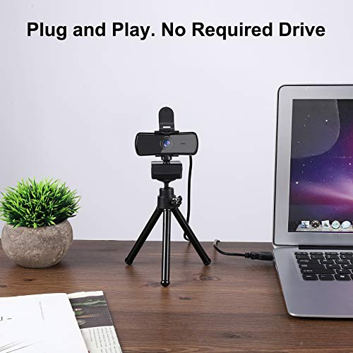 Webcam, 2K HD Cámara Web de transmisión con Cubierta de privacidad y trípode USB Plug and Play para PC Portátil para videoconferencias Grabación Soporta conferencias
