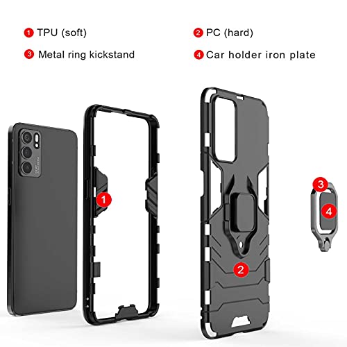 WEIOU Funda para OPPO Reno 6 5G (Reno6 5G), Anti-Rasguño Carcasa TPU Silicona y PC Shock- Absorción Bumper Caso, Protectora Case Cover con 360° Anillo Kickstand, Rojo