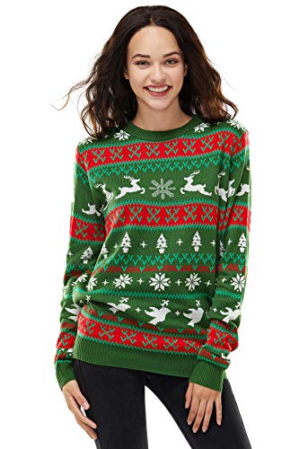 Women`s Ugly Christmas Sweater, Novelty Funny Xmas Jumper with Santa Reindeer Snowflake,Chunky Unisex Festive Knitted Pullover Long Sleeve Sweater for Party