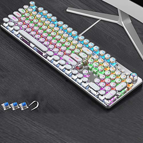 ZHINTE Teclado mecánico para Juegos, interruptores Azules, USB inalámbrico, Teclas Redondas para máquina de Escribir Steam Punk Retro inalámbricas geniales