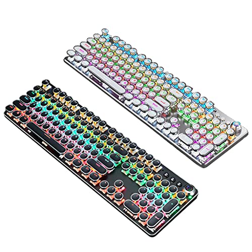 ZHINTE Teclado mecánico para Juegos, interruptores Azules, USB inalámbrico, Teclas Redondas para máquina de Escribir Steam Punk Retro inalámbricas geniales