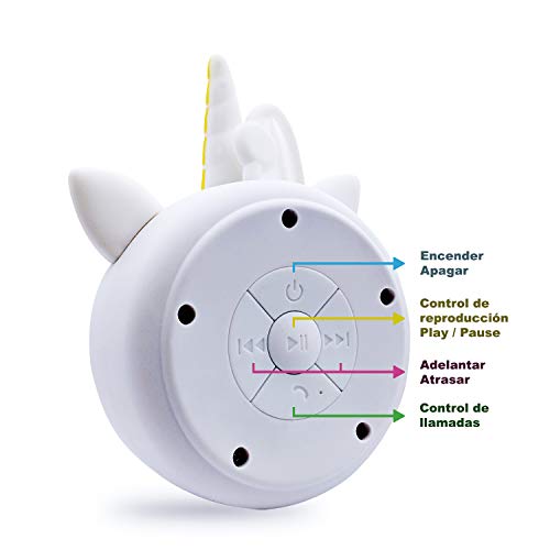 Ziu Rainbow - Altavoz inalámbrico Bluetooth 5.0, Altavoz Portatil, Unicornio, Arcoíris, Micrófono, Manos Libres, Alcance 10 Metros, Batería de 300 mAh, 10 x 10 x 4 cm, 232 gr - Blanco