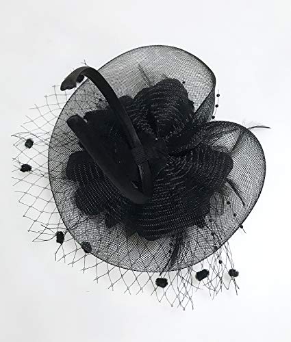 Z&X Sombrero de malla de flor con velo Clip de pelo de boda Derby Hat para las mujeres, #005 Negro, Talla única