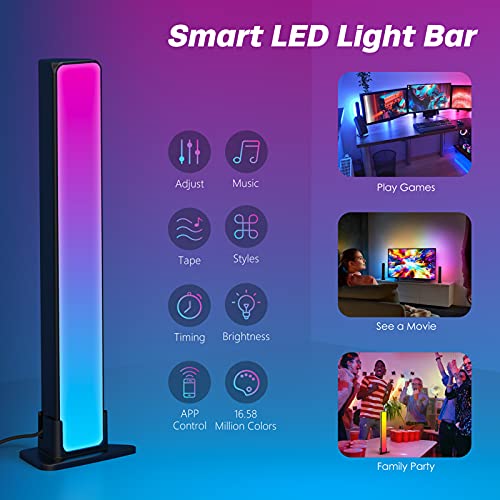 2 Barras de Luz RGB Inteligent, PBKDD Smart Luces LED, Luz de Ambiente de Interior con 20 Efectos de Iluminación y 8 Modos de Ritmo Musical para Habitación Gaming, Controladas por APP para TV, PC