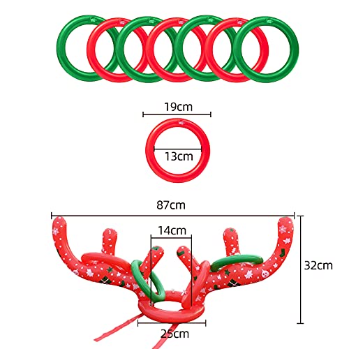 2 set de gorro Antler Lanzamiento de aros de Navidad, cuernos de reno hinchables para juegos de lanzamiento exterior para fiestas de Navidad para padres y niños