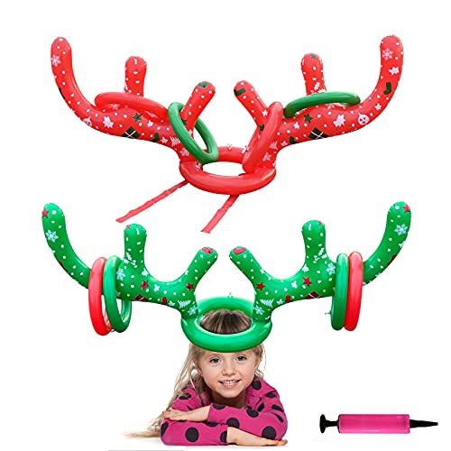 2 set de gorro Antler Lanzamiento de aros de Navidad, cuernos de reno hinchables para juegos de lanzamiento exterior para fiestas de Navidad para padres y niños