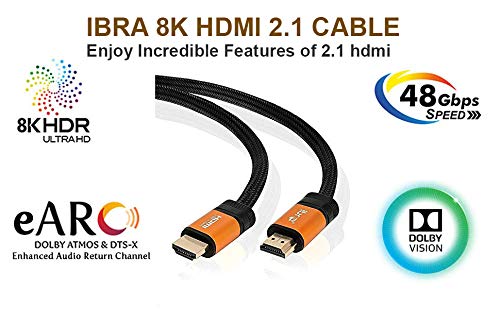 2.1 Cable HDMI IBRA de 8K Ultra Alta Velocidad 48Gbps Lead | Admite 8K@60HZ, 4K@120HZ,4320p,Compatible con Fire TV,Soporte 3D,Función Ethernet,8K UHD, 3D-Xbox Playstation PS3 PS4 PC,etc.- 2M Orange