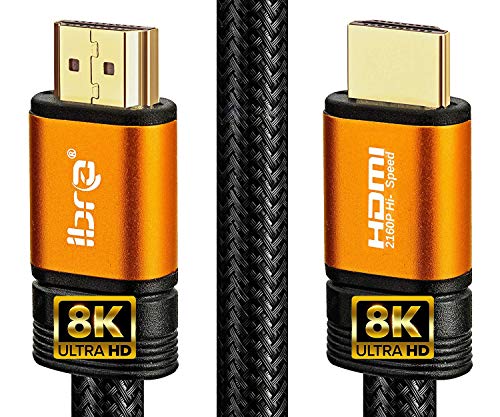 2.1 Cable HDMI IBRA de 8K Ultra Alta Velocidad 48Gbps Lead | Admite 8K@60HZ, 4K@120HZ,4320p,Compatible con Fire TV,Soporte 3D,Función Ethernet,8K UHD, 3D-Xbox Playstation PS3 PS4 PC,etc.- 2M Orange