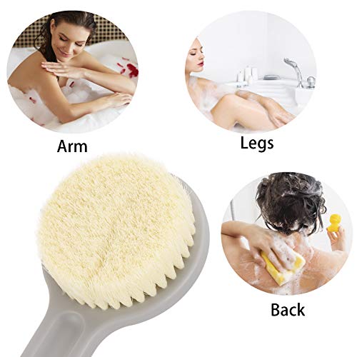 2pcs Grey Shower Bath Brush Long Handle Bath Shower Brush with Ultra Soft Bristles,Body Brush Long Handle Massage Improve Blood Circulation for Best Shower Tools