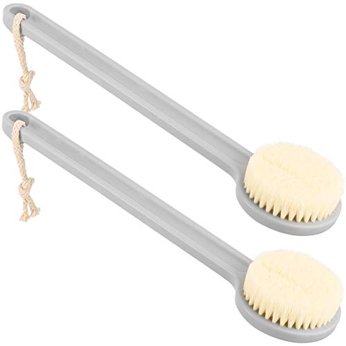 2pcs Grey Shower Bath Brush Long Handle Bath Shower Brush with Ultra Soft Bristles,Body Brush Long Handle Massage Improve Blood Circulation for Best Shower Tools