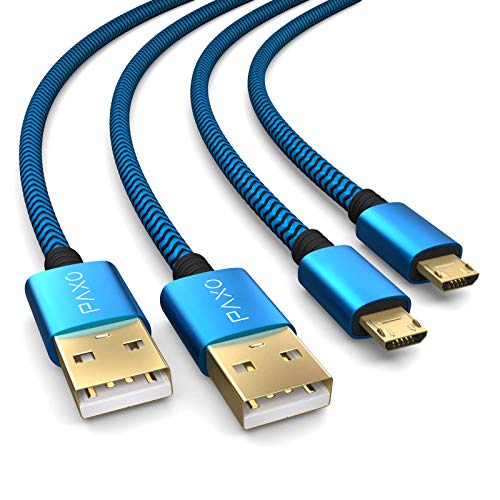 2X 4m de Cable de Carga de Nylon PS4 para el Controlador de la Playstation 4, Cable Micro USB, Cable de Carga Micro USB, Micro USB, Funda de Tela, Enchufe de Aluminio, Azul-Negro