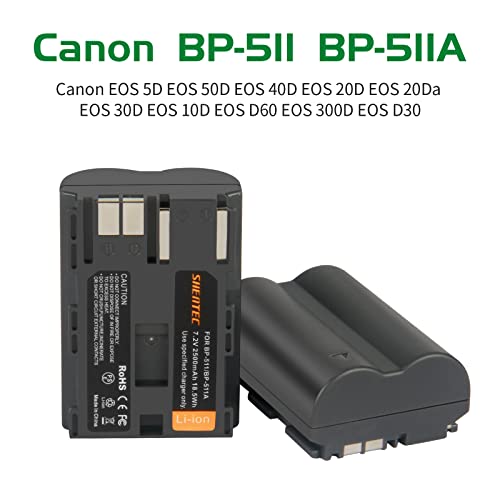 2X Shentec Batería BP-511 Compatible con Canon BP-511A Canon EOS 5D 10D 20D 30D 40D 50D 300D D60 Powershot G1 G2 G3 G5 G6 Pro 1 Batería Cámara