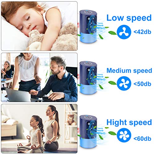 Aire Acondicionador Pequeño, Purificador de Humidificador de Ventilador Enfriador 4 en 1, con 3 Velocidades Temporizador de 2/4 Horas, 7 Colores LED Luces, para el Hogar y la Oficina (Azul)