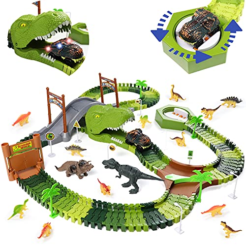 Akokie Juguetes Niños 3 años Dinosaurios Juguetes Coches de Juguetes Pista de Coches para Niños Circuito Coches Giratorio Parking Pista Coches Flexible Juguetes Niños 3 4 5 6 Años Regalos Navidad