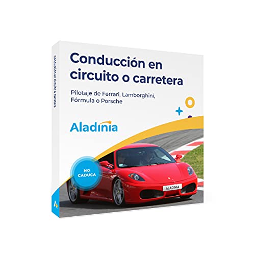 ALADINIA Conducción en Circuito o Carretera. Pack de experiencias Originales para Regalar. Cofre Regalo para Conducir un Coche Deportivo. Sin Caducidad, Cambios de Experiencia Gratis e Ilimitados