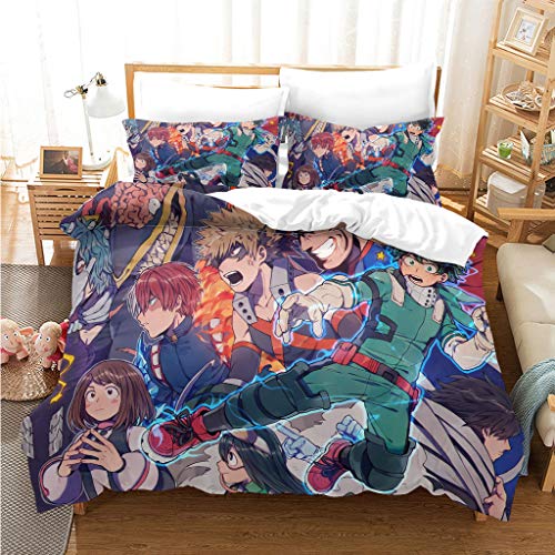 Anjinguang Boku no My Hero Academia - Juego de cama de microfibra extra suave de 3 piezas, 1 edredón y 2 fundas de almohada, acogedora y transpirable, 230 x 220 cm, tamaño King