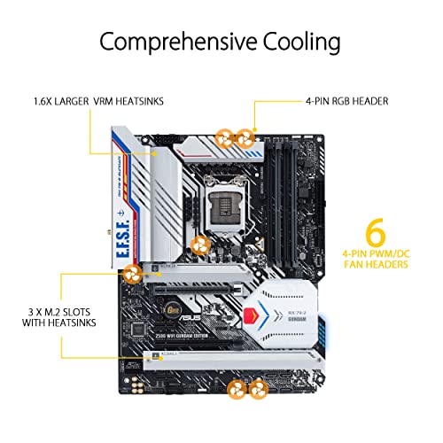 ASUS Z590 WiFi Edicion Gundam - Placa Base Intel Z590 (LGA 1200) ATX con VRM de 16 Fases, PCIe 4.0, Tres M.2, WiFi 6 y 2.5 GB Ethernet, USB 3.2 Gen 2x2 Tipo C, Thunderbolt 4 y Aura Sync