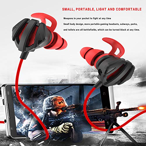 Auriculares in-Ear Gaming, Auricular in-Ear con Cable y microfono, Gaming Multiplataforma, Gaming para ps4, PC, Xbox, pubg, Doble Micrófono, Profesional Auriculares Gaming de 3,5 mm (Rojo)