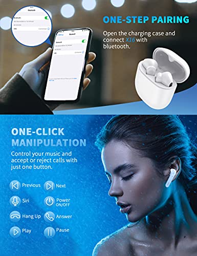 Auriculares Inalambricos - Auriculares Bluetooth 5.0 con Control Táctil - Auriculares Inalámbricos Bluetooth con Micrófono Incorporado - IPX5 Cascos - para Xiaomi iPhone Samsung Huawei (White)