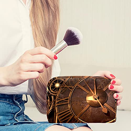 Bolsa cosmética compacta Bolsa de Maquillaje Monedero, Steam Punk Reloj Tiempo Antiguo fantasía Fondo