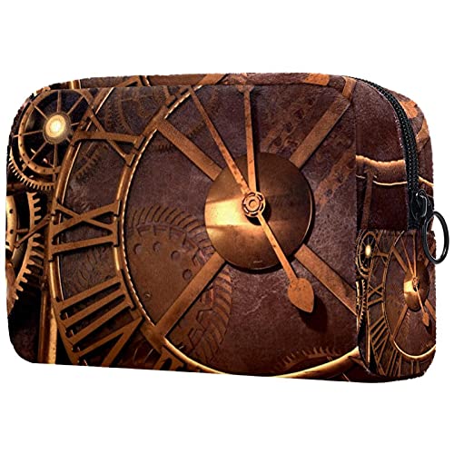 Bolsa cosmética compacta Bolsa de Maquillaje Monedero, Steam Punk Reloj Tiempo Antiguo fantasía Fondo