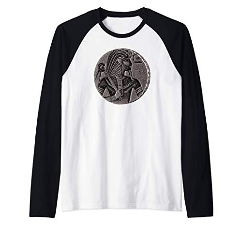 Camisa Vintage Egipto Arte-Faraón Egipcio Negro Moneda Rey Camiseta Manga Raglan