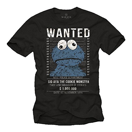 Camisetas Divertidas Hombre Manga Corta - Wanted Cookies Galletas Negra XXXXL