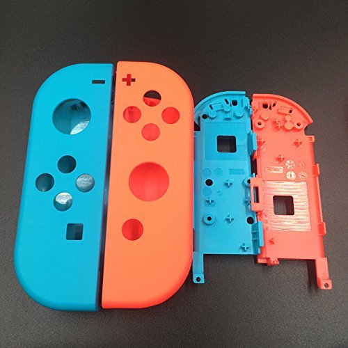 Carcasa completa con carcasa frontal y carcasa con marco medio de batería para mando de Nintendo Switch, placa frontal Joy-Con (azul izquierdo, rojo derecho)