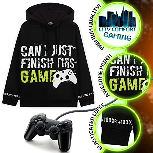 CityComfort Sudadera Niño Gamer con Capucha Regalos para Niños (Negro, 13-14 Años)