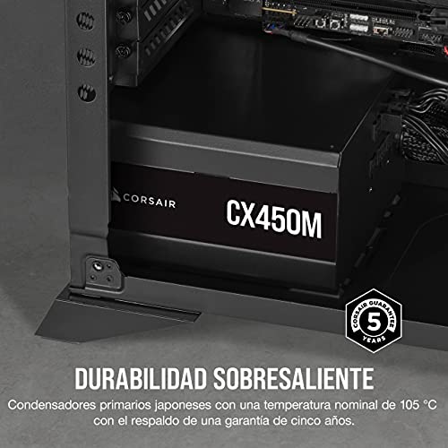 Corsair CX450M (2021), CX-M Series, 450 Watt 80 PLUS Bronze Fuente de Alimentación ATX Semimodular y Silenciosa (Funcionamiento Silencioso, Condensadores de 105 °C, Tamaño Compacto) Negro