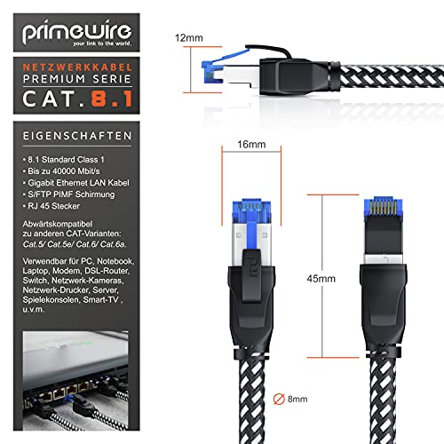 CSL - Cable de red CAT.8, 40 Gbits, 5 m, revestimiento de algodón, cable de conexión LAN, cable de datos RJ45, cable Ethernet CAT 8, cable de 40000 Mbits, apantallamiento S/FTP PIMF, color negro