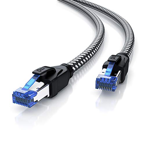 CSL - Cable de red CAT.8, 40 Gbits, 5 m, revestimiento de algodón, cable de conexión LAN, cable de datos RJ45, cable Ethernet CAT 8, cable de 40000 Mbits, apantallamiento S/FTP PIMF, color negro