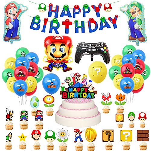 Globos de aluminio de Mario Brothers, suministros de fiesta de cumpleaños  de Mario 4th Mario para cumpleaños de niños (4 cumpleaños de mario)
