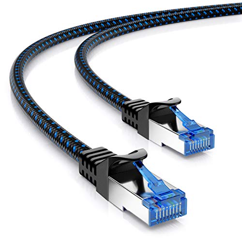 deleyCON 0,25m CAT8.1 Cable de Conexión Cable de Red de Nylon Cable de Datos S/FTP PIMF 2000MHz 40Gbit RJ45 LAN DSL Cable sin Halógenos Cable Ethernet CAT.8 Conector RJ45 - Negro