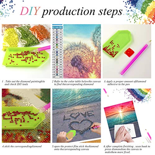 DIY 5D Diamante Pintura Kits, Amor de Playa y Diente de León Diamond Painting, DIY 5D Diamond Pintura por Número Kit, Completo Bordado Punto de Cruz Diamante Craft for Home Wall Decoration (Rosado)