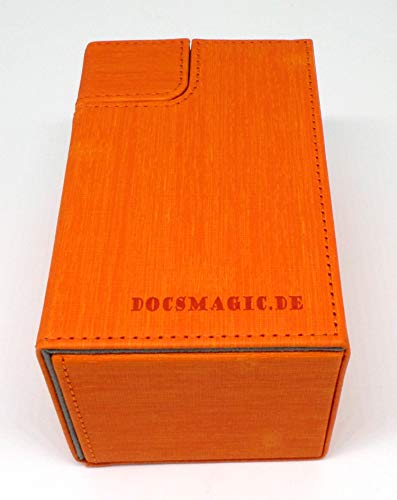 docsmagic.de Premium Magnetic Tray Box (100) Orange + Deck Divider - MTG - PKM - YGO - Caja