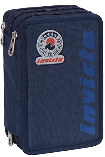 Estuche Escolar 3 Pisos - INVICTA - Logo - Multi Compartimentos con lápiz, rotuladores, boligrafos.Azul