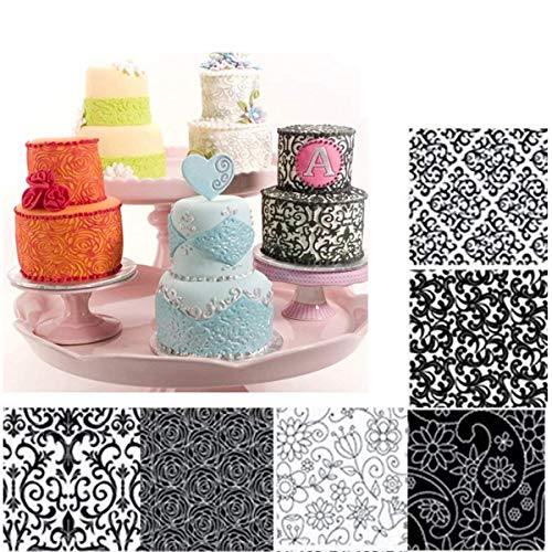 Fyuan Hoja de textura de plástico floral Fondant Set DIY herramienta para decorar galletas, cupcakes, o crear acentos para pasteles, conjunto de 6