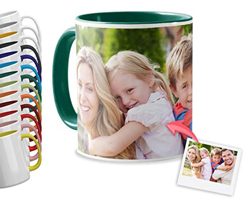 Getsingular Tazas Personalizadas con el Interior y asa de Color | Diséñalas con Tus Fotos y Texto | Tazas Color: Verde Oscuro