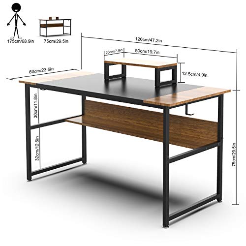 GIKPAL Mesa Escritorio Ordenador, Mesa Ordenador de Estilo Industrial de Acero y Madera, Escritorio Madera con Soporte para Computador, Mesa Estudio Eescritorio Juvenil para Oficina en Casa