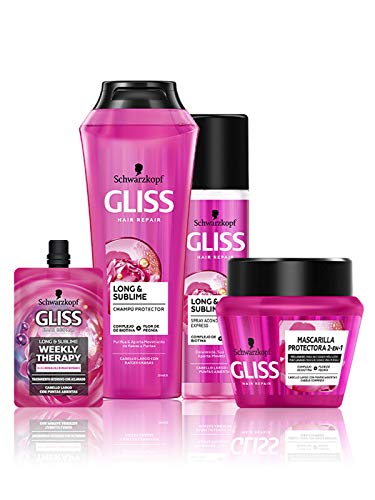 Gliss, Gama protectora, Mascarilla para pelo largo con puntas abiertas, Long & Sublime - 3 uds de 300 ml (900 ml)