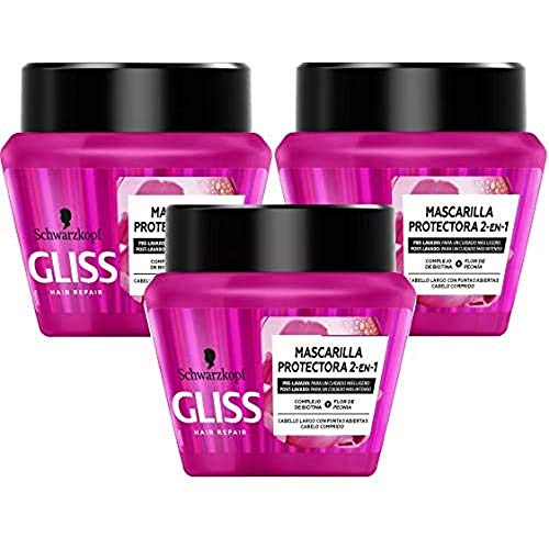 Gliss, Gama protectora, Mascarilla para pelo largo con puntas abiertas, Long & Sublime - 3 uds de 300 ml (900 ml)