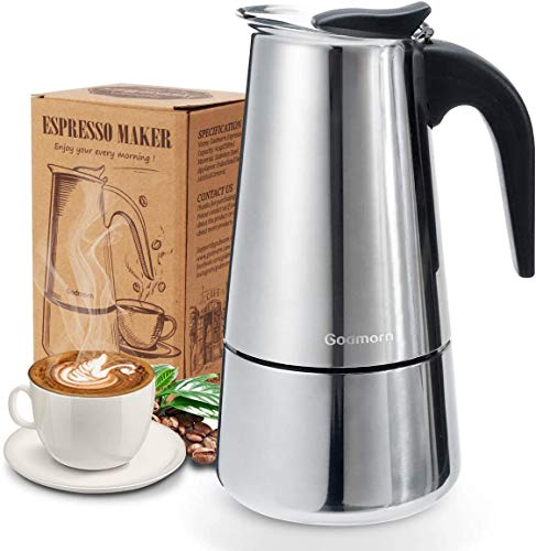 Godmorn Cafetera Italiana,Cafetera espressos en Acero inoxidable430,6 Tazas(300ml),Conveniente para la Cocina de inducción,Cafetera Moka Clásica,Plata, Uso Doméstico y en la Oficina.